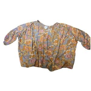 The Mint Julep Boutique Floral Boho‎ Peasant Blouse Blue Orange Pink SZ Medium